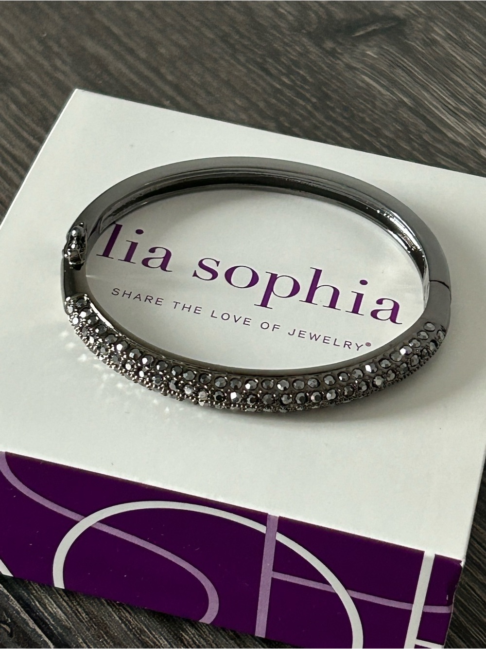 Lia Sophia Hematite Pavé Crystal Hinged Bangle